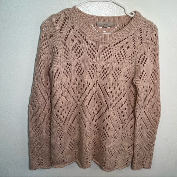 Loft Crewneck Sweater Light Pink Loose Knit - Picture 3 of 13